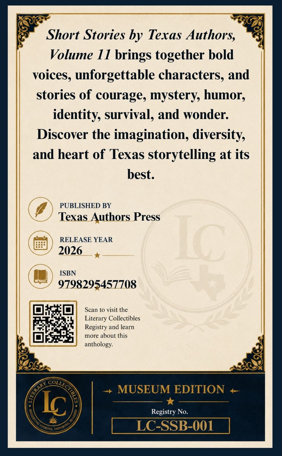 Back of the Short Stories by Texas Authors Volume 11 Museum Edition book collectible